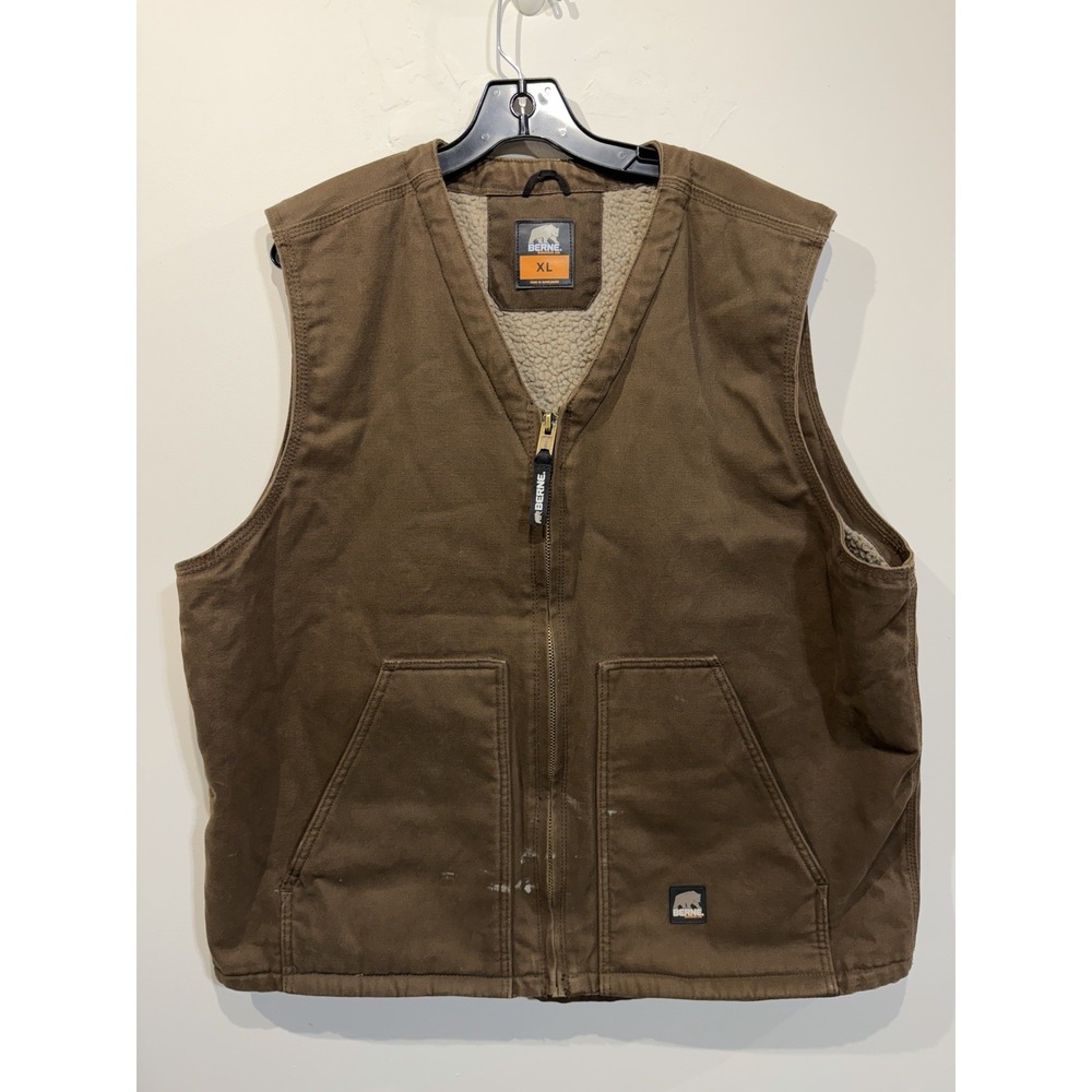 Berne Mens Workwear Heartland Sherpa Lined Canvas Duck Vest Brown Chore Barn XL